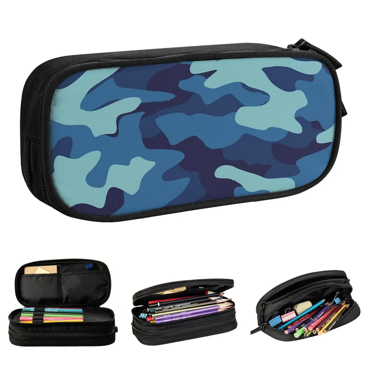 Blue Camo Pencil Cases Multicam Military Pen Box Bag Girls Boys Large Storage School Supplies Gifts Pencil Pouch