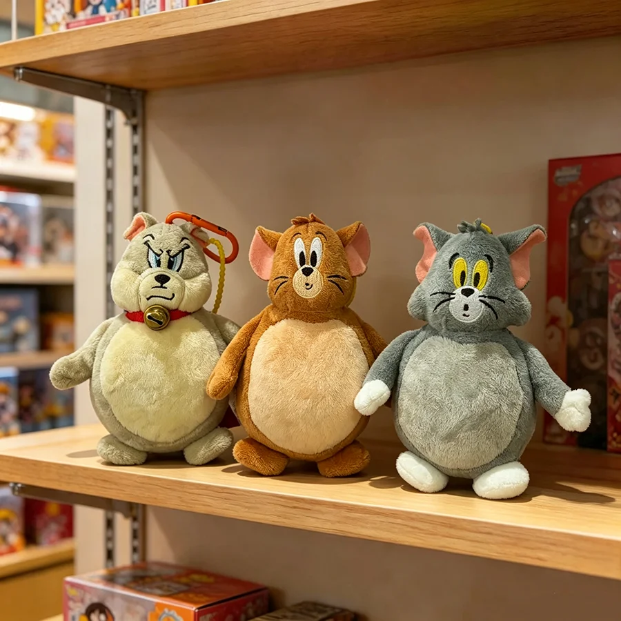Tom und Jerry Plüsch-Schlüsselanhänger 12cm Runder Bauch Spike Bulldog Rucksackanhänger Kindergeschenk - Tom Katze Jerry Maus