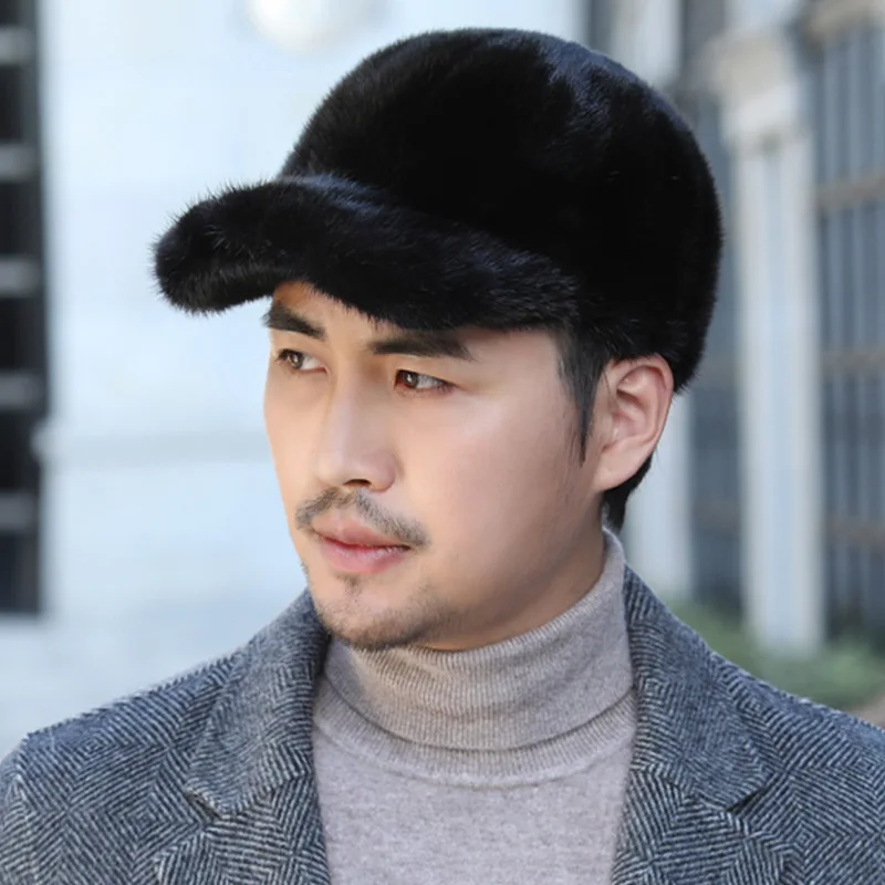 2024 Fashion Winter Fashion Gent 100% Genuine Real Mink Fur Hat Natural Warm Mink Fur Caps Men Good Quality Real Mink Fur Hats