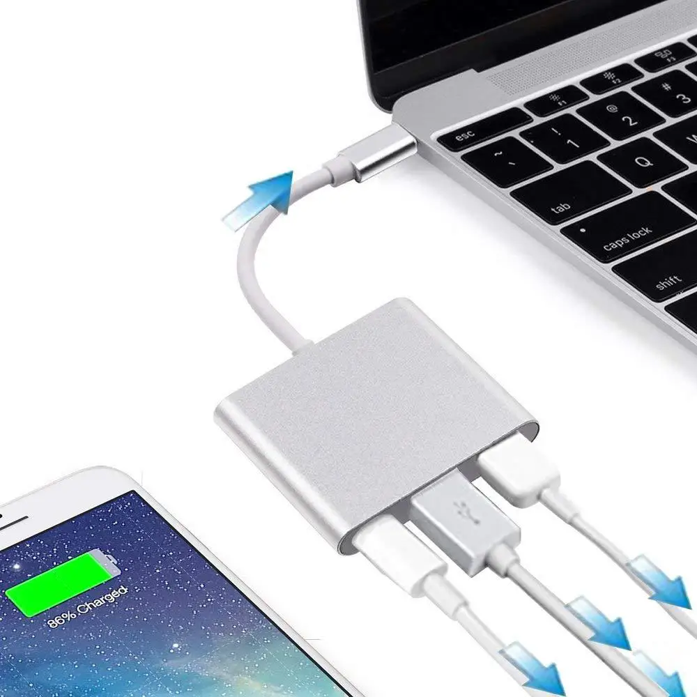 Digite C para USB 3.0 HDTV, Adaptador de carregamento, Hub Thunderbolt3, 60W PD, Macbook Air Pro, Huawei Mate10, Samsung S8 Plus, 3in 1