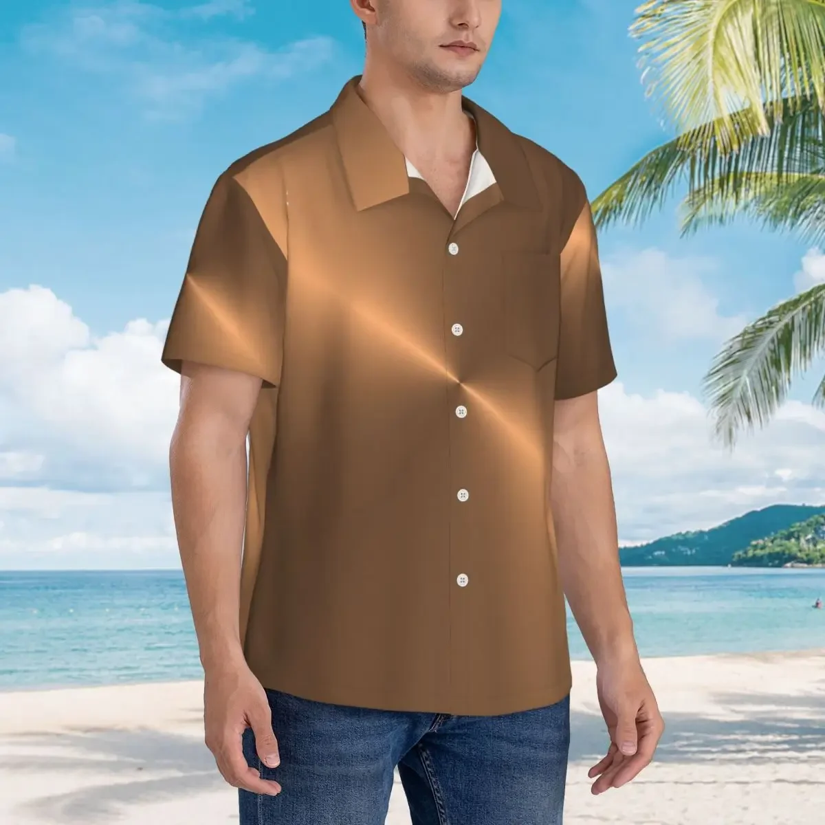 Brushed Copper Hawaiian Shirts Casual Men Short Sleeve Shirt for Summer Beach Men's Button Tops
