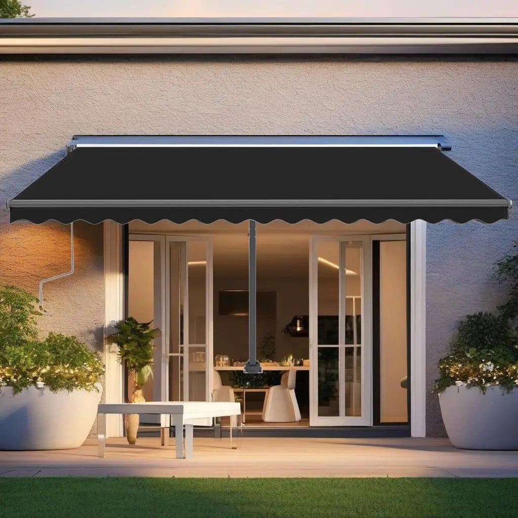 400x300cm Manual Retractable Awning with LED Lights - Stylish Anthracite Outdoor Shade