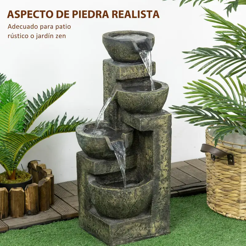 Fuente de Agua en Cascada de 4 Niveles 5W con Bomba de Agua y Salida de Agua Ajustable 25x24x60 cm Multicolor
