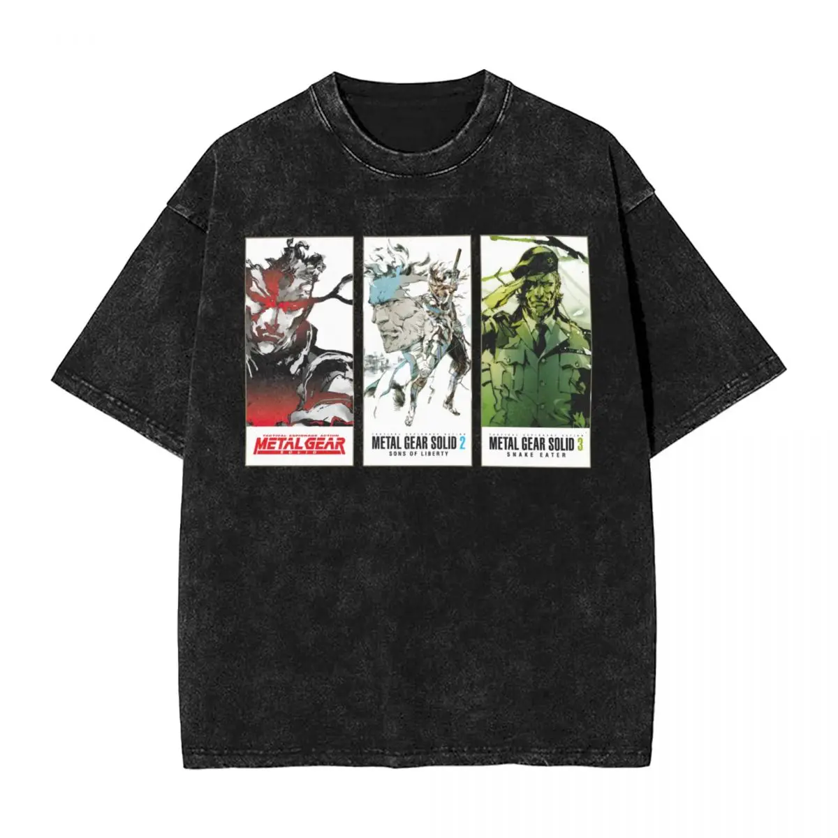 MGS1 Solid Snake Game woman Men Washed T-Shirt Hot stamping Print Tees,Harajuku Cotton Tshirt Men's Summer Short Sleeve Tees