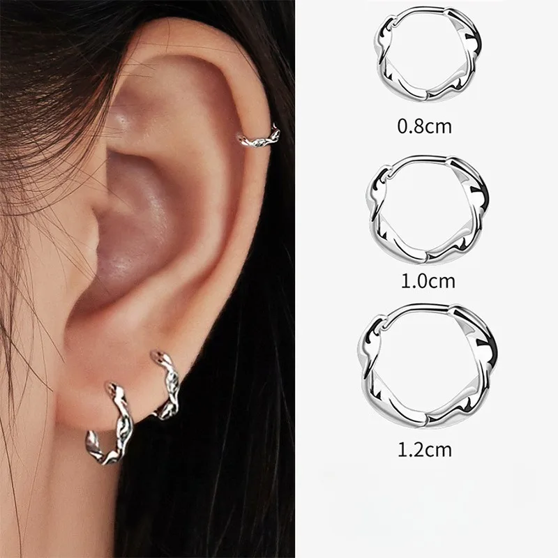 Pendientes de aro con ondas geométricas de Plata de Ley 925 para mujer, pendientes redondos irregulares de lujo, joyería, accesorios libres de alergias, regalo