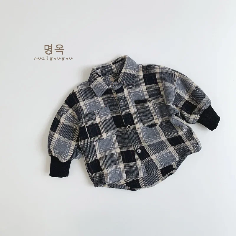 Checkered Shirt Autumn New Item Personalized Cool Jacket for Children Boys and Girls Korean Version Top Trendy Outfit