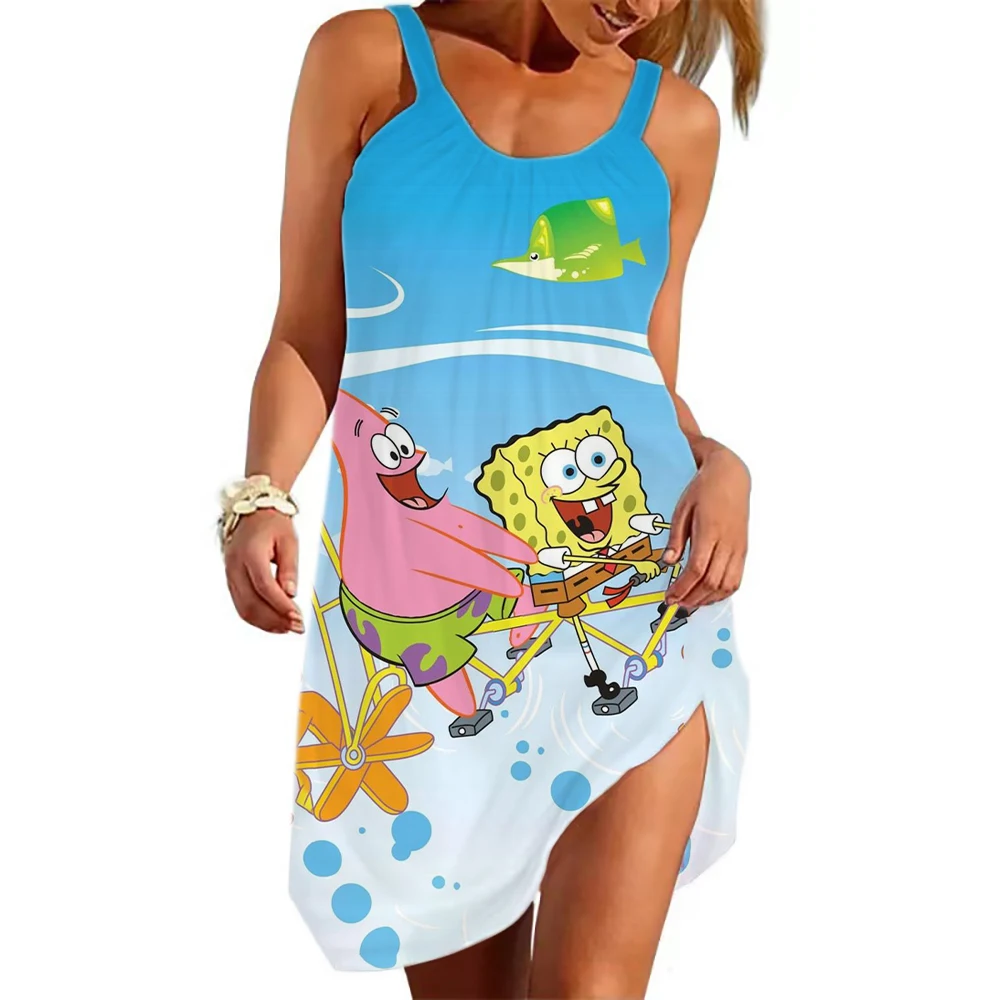 Urocza sukienka damska najnowsza stylowa sukienka plażowa SpongeBob kreskówka sukienka 2024 letnia moda wygodna sukienka na co dzień