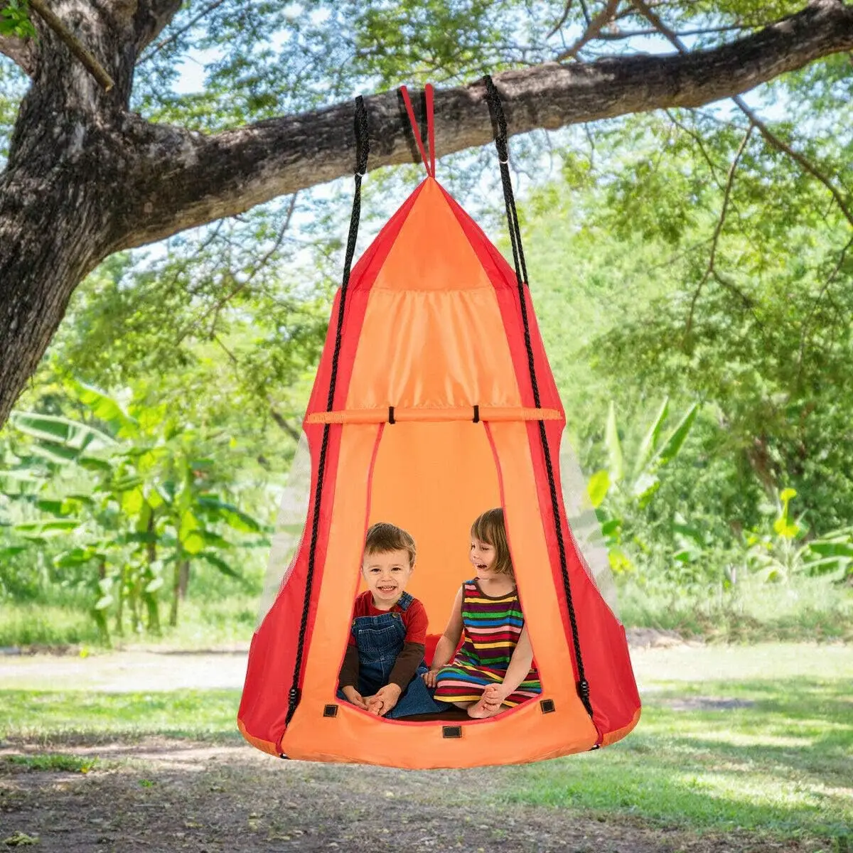 2 em 1 crianças destacável pendurado cadeira balanço tenda conjunto, rede ninho pod pendurado balanço assento para meninos/meninas, crianças ao ar livre indoor