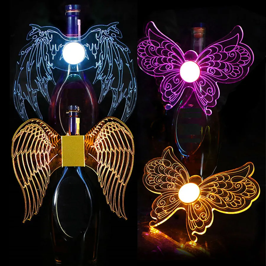 

Rechargeable Glowing Strobe Stick Light Glow Butterfly Angel Wings Bottle Topper Lamp LED Strobe Baton Champagne Bottle Sparkler