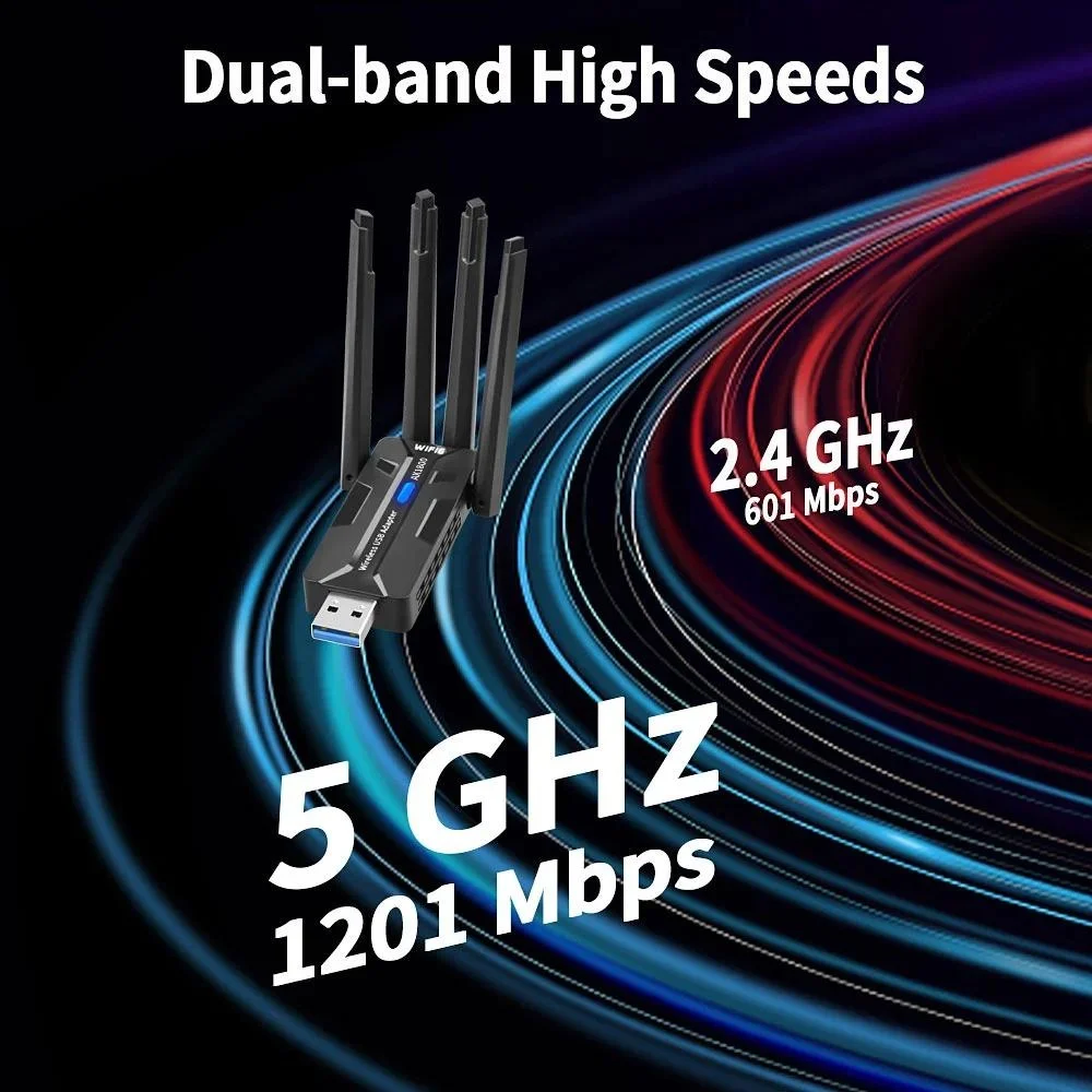 WiFi 6 USB 3 0 Adapter 1800 Mbps Dual Band 5 GHz 2 4 GHz Wireless Network Card 4 High Gain Antennas USB Dongle for PC Desktop Laptop Gaming Windows 11 10 Long Range Signal Receiver Great for Gaming Streaming and Video Calls - view 8