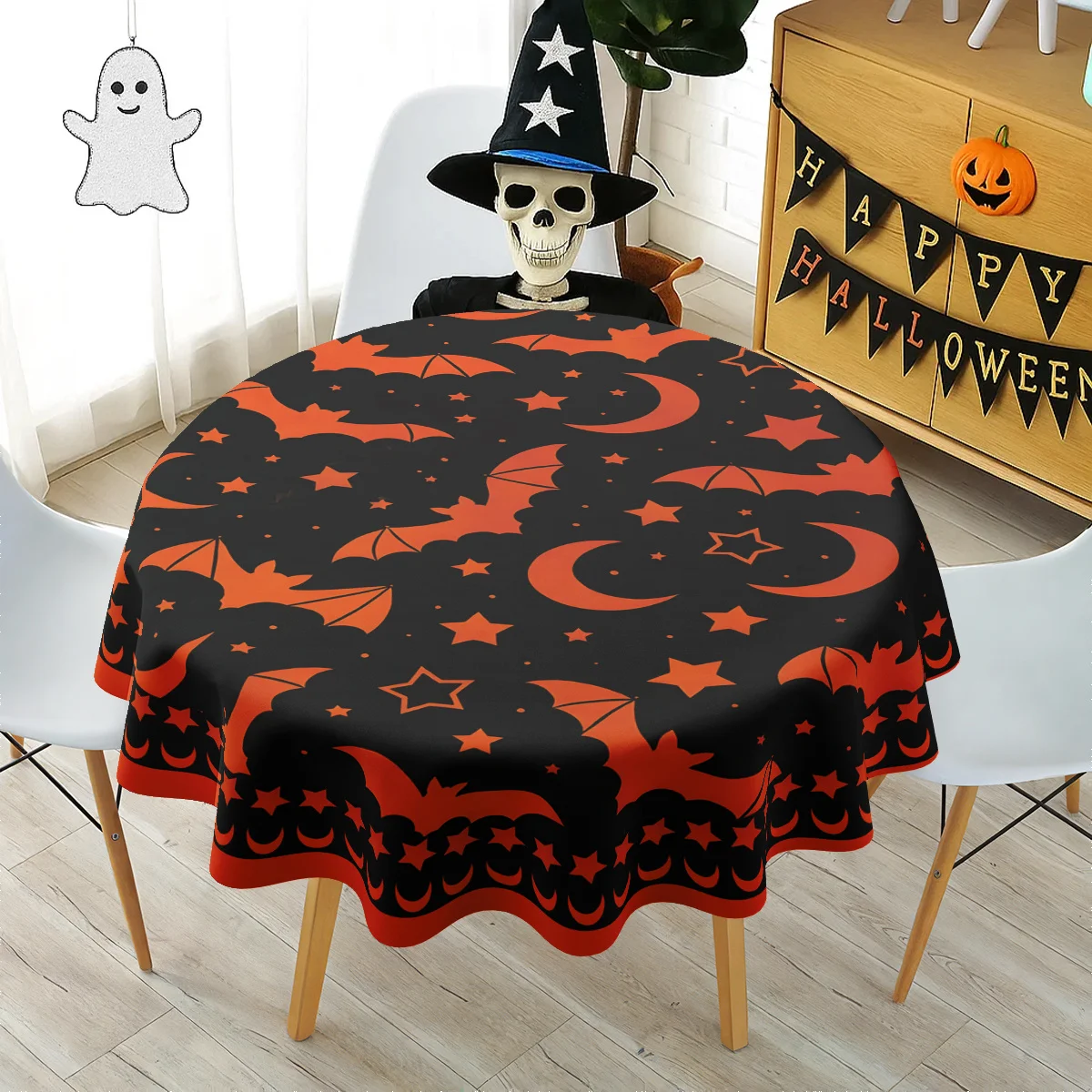 One bat star moon tablecloth - Gothic style round or square tabletop cover, suitable for restaurantszyc