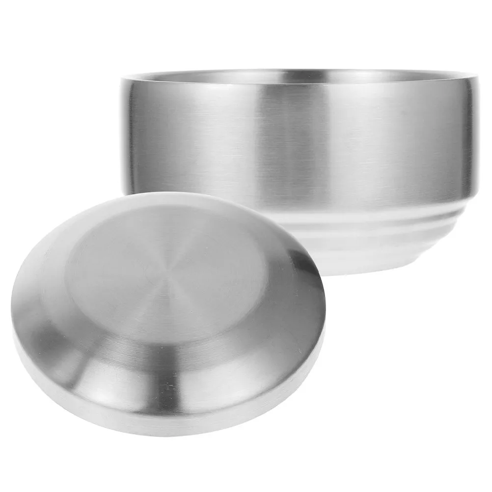 Stainless Steel Double Layer Rice Bowl with Lid Kitchen Soup Serving Bowl Multi-Function Household Kitchen Supplies Korean Style