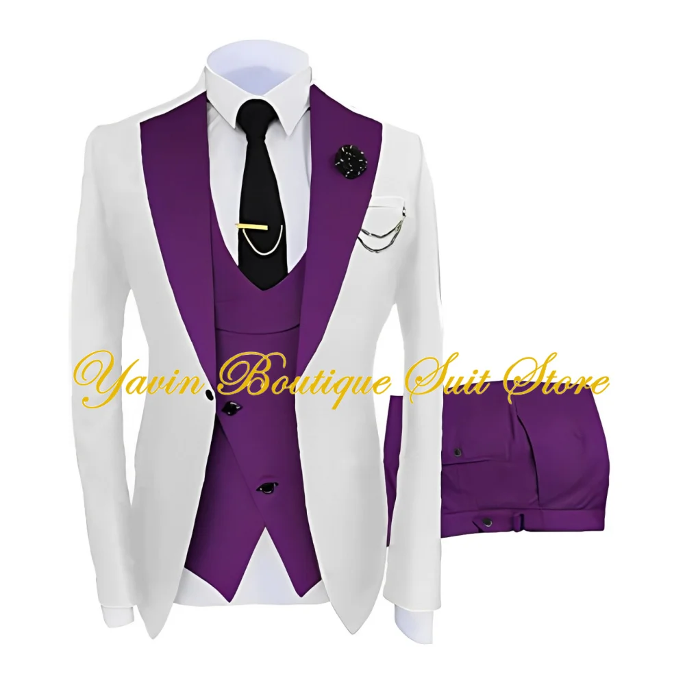 Slim Fit Men\'s Suit 3 Pieces Wedding Prom Tuxedo Formal Business Suits for Men Blazer Vest Pants Set