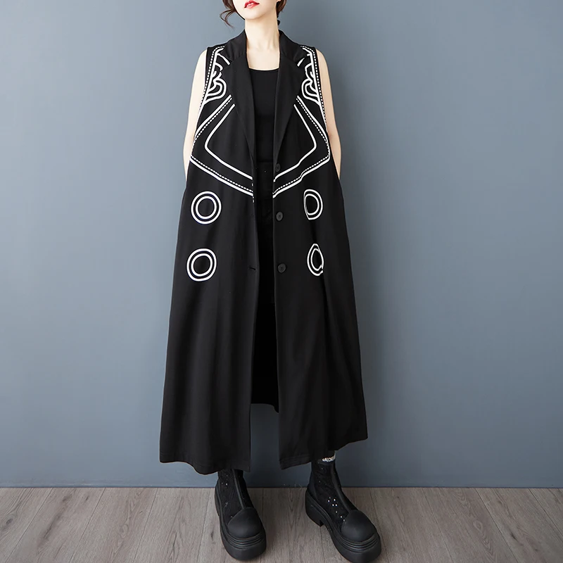 Spring Autumn Loose Large Size Patchwork Casual Fashion Simple Sweet Sleeveless Windbreaker Dress Cotton Polyester Blend