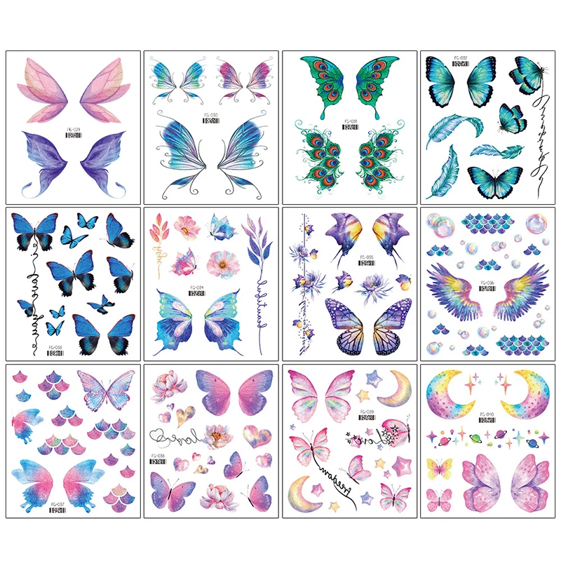 1 Sheet Waterproof Kids Woman Tattoo Stickers Cute Colorful Butterfly Tattoo Stickers Temporary Tattoos