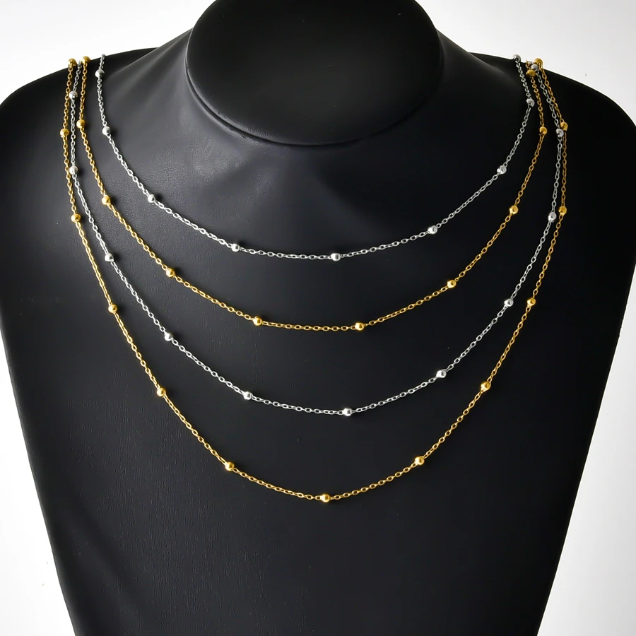 Modische Edelstahl-Kugelketten-Halsketten in Längen von 45/50/60/70/80/90 cm für Damen und Herren, Accessoires, schlichter Schmuck, DIY-Charm-Geschenk – Detail 3