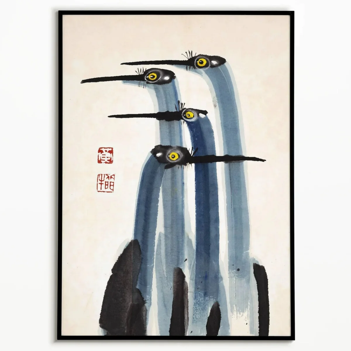 Japanese Antique Crane Canvas Print Poster Vintage Japandi Farmhouse Art Prints Living Room Bedroom Wall Art Home Decor Poster