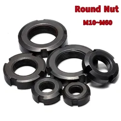 1pcs M10 M12 M14 M16 M18 M20 M22 M24 M25 M27 M30 M33 M35~M60 Carbon Steel Round Nut Slotted/Stop/Four Groove Nut DIN981 GB812