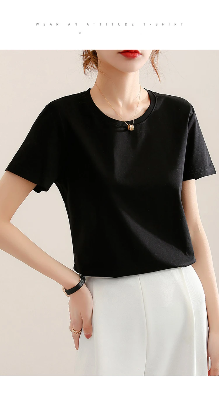 Sommer Hohe Qualität Reine Mercerisierter Baumwolle T-shirts frauen Lose Rundhals Kurzarm T-stücke Weibliche T Shirt Einfarbig Tops – Detail 15