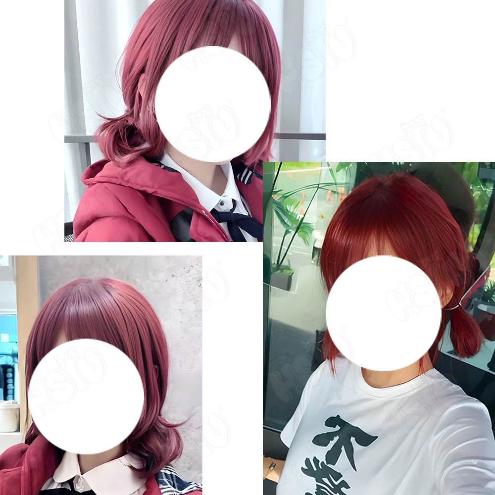 Iseri Nina Cosplay Wig Fiber synthetic wig「HSIU 」Grape Fuchsia Short Wig+Wig cap Anim GIRLS BAND CRY Cosplay Wig