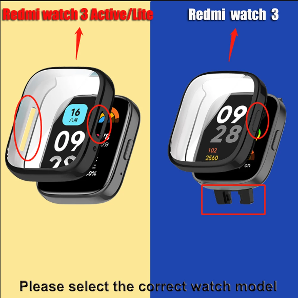 Funda protectora de pantalla de TPU para Xiaomi Redmi Watch 3 Active/Lite, carcasa protectora completa para reloj Redmi Watch 3