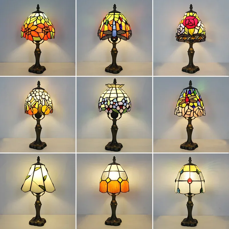 European Tiffiany Style Color Retro Study Bar Cafe Home Wedding Bedroom Bedside Dimming Desk Lamp Night Light