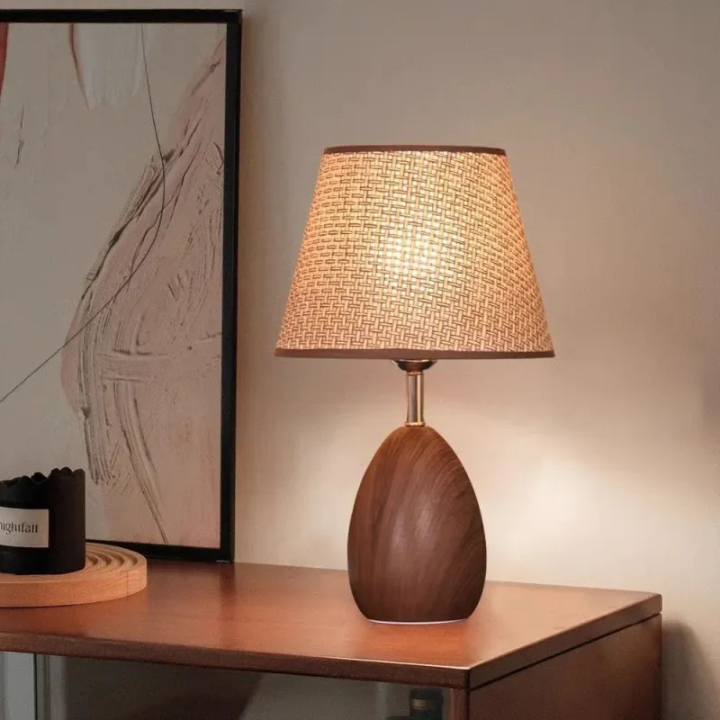 for Medieval American Wood Bedside Lamp Wabi Sabi Desk Light for B&B Study Remote Control Advanced Atmosphere Bedroom