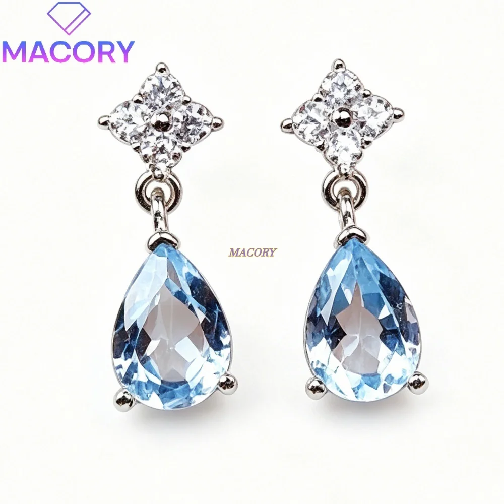 S925 sterling silver natural sky blue topaz stud earrings teardrop shape natural style choice for Valentine's Day Birthday gift