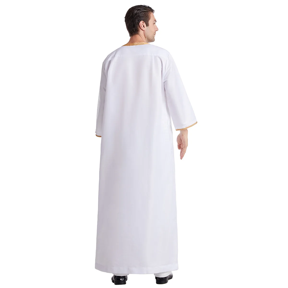 UNI 2024 Uomini Robe Eid Uomo Musulmano Kimono Jubba Thobe Modesto Islamico Dubai Arabia Abaya Preghiera Abaya Caftano Ramadan Marocco Vestito