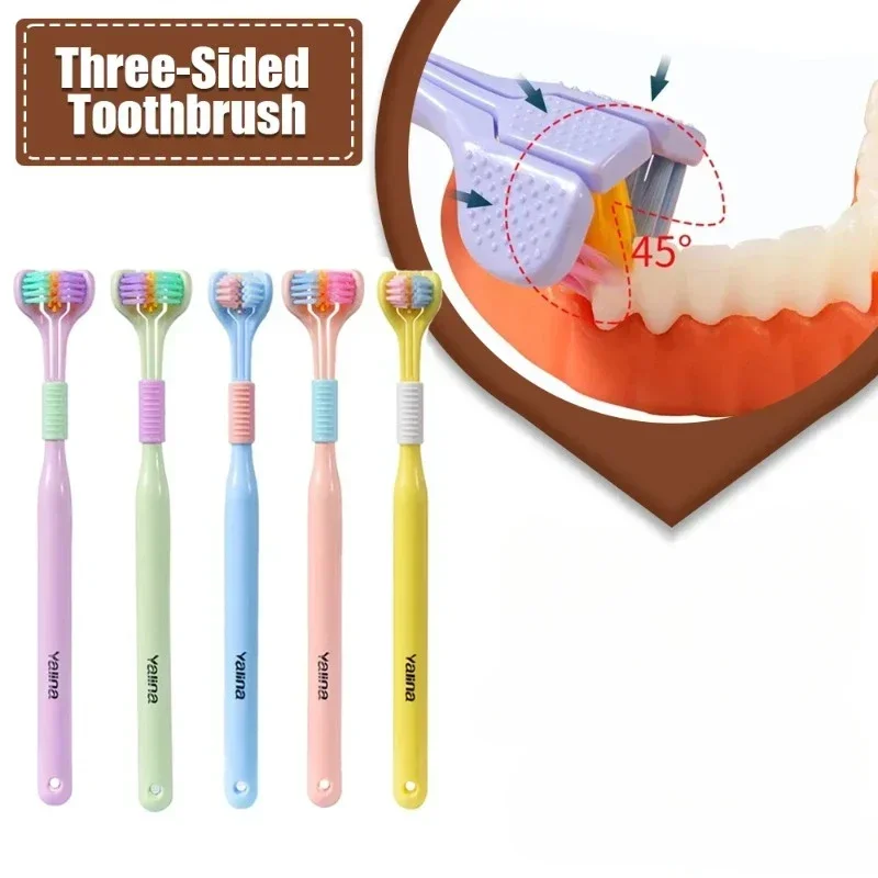 3D Stereo Three-Sided Toothbrush Ultra Fine Soft Hair Adult Toothbrush Tongue Scraper Deep Cleaning Health Oral Care Teeth Brush