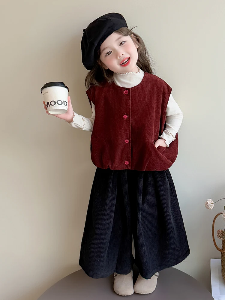 

Girls Long Sve Base irt Vest Tee Piece Set Children's Loose Leg Pants Casual Spring Autumn Faion Korean Sle Set
