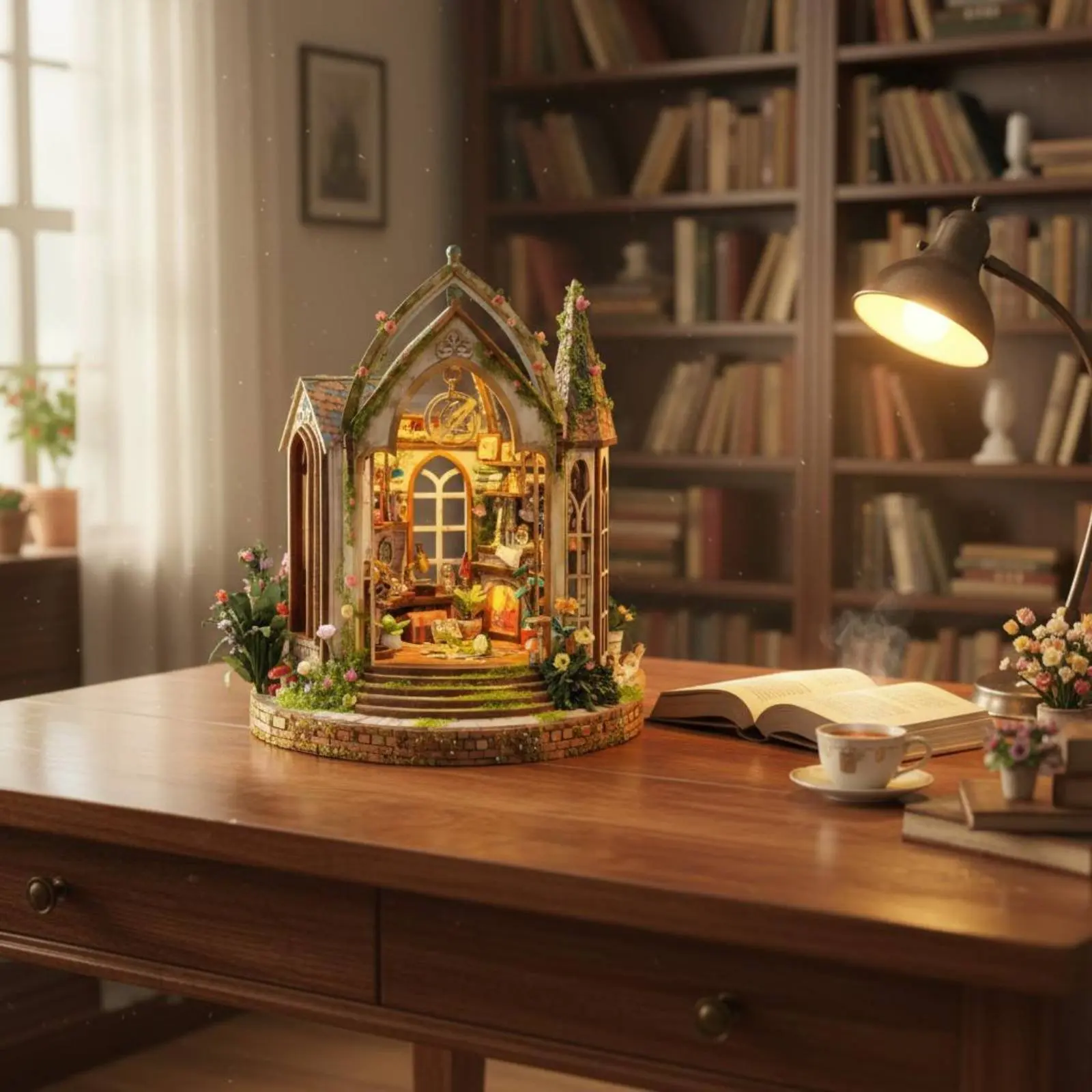 

DIY Book Nook Kit Handmade 3D Book Nook Model 3D Assembly House LED Light DIY Miniature House Easy to Follow Instructions
