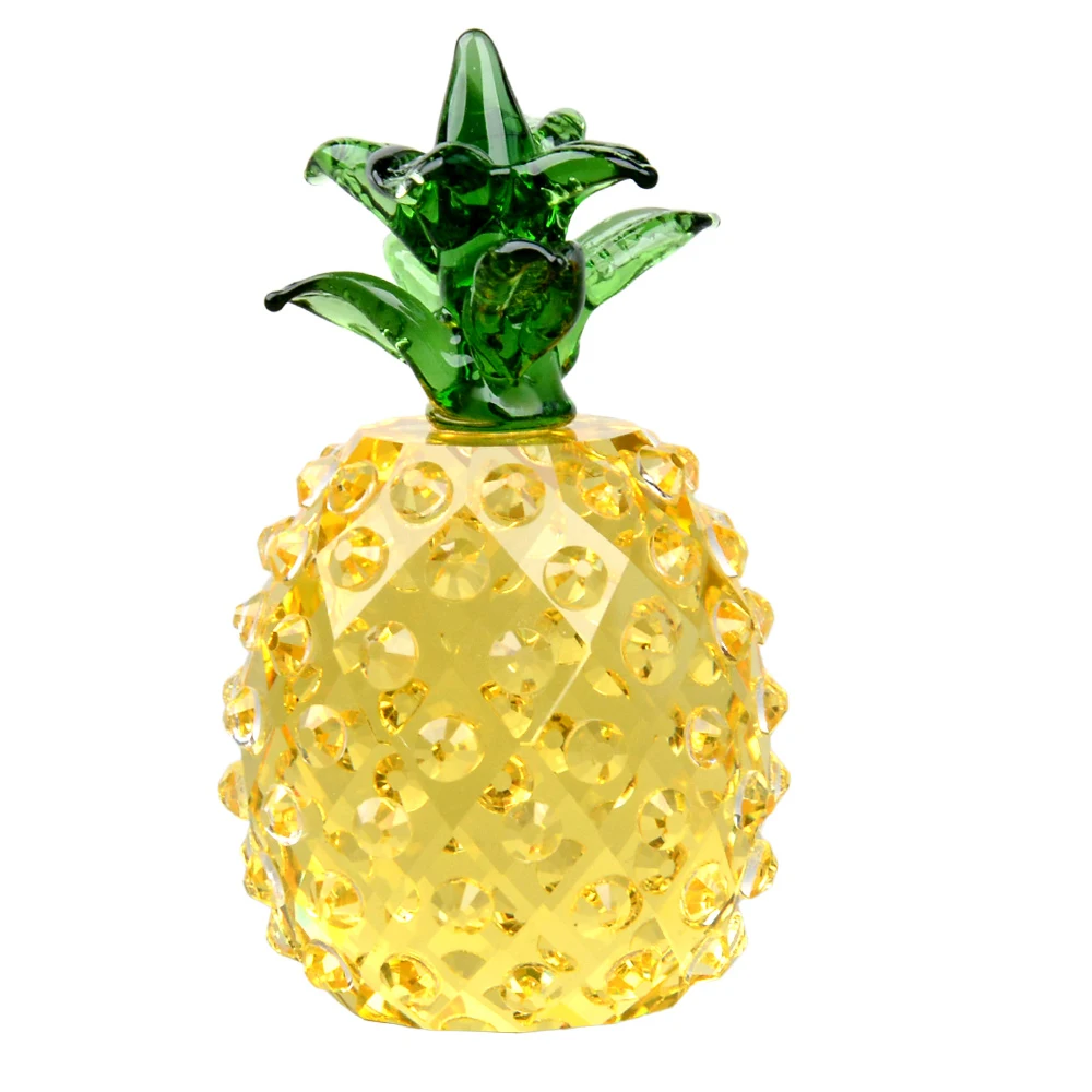 Yellow Crystal Pineapple Figurine Collectible Glass Fruit Ornament Paperweight Home Decor Party Wedding Christmas Birthday Gift