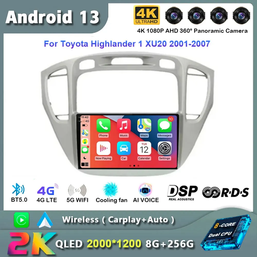 

Автомагнитола на Android 13 для Toyota Highlander 1 XU20 2001-2007, мультимедийный видеоплеер, навигация, стерео, 2 Din, DVD, головное устройство