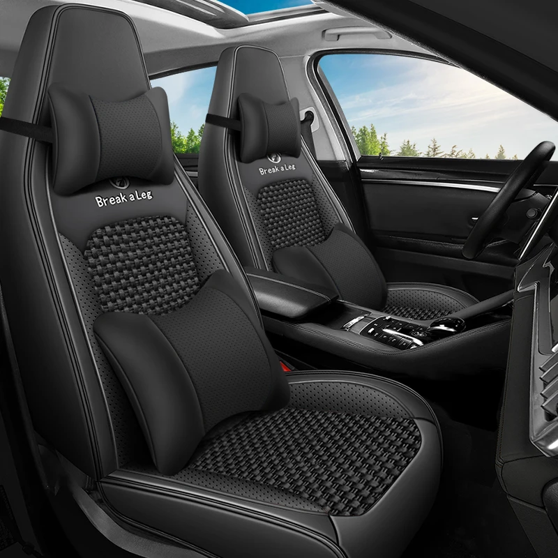 (Luxury Edition) Dual Front Seats, Equipped with 2 Headrests and 2 Lumbar Supports, All-In-One Integrated Car Seat Cover, Breathable Ice Silk Fabric, Suitable for All Seasons, Comfortable and Wear-Resistant, Enhance Your Driving and Riding Experience, Available in 5 Colors, High-End Car Interior Accessories, Suitable for Sedans, Suvs, Trucks and Other Vehicle Types