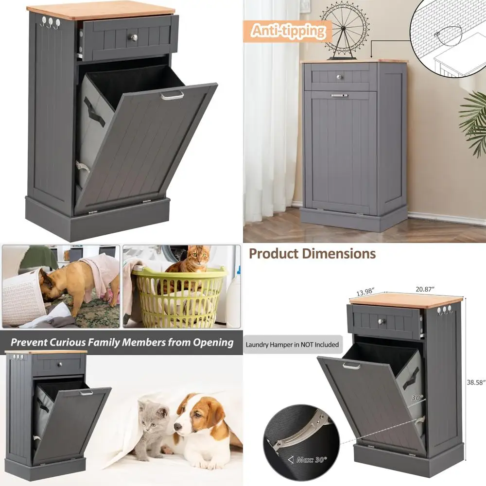 

AHB 13 Gallons Tilt Out Trash Cabinet, Hidden Trash Can Kitchen Wooden Tilt Out Pet Proof Hidden Trash Bin for Kitchen Living Ro