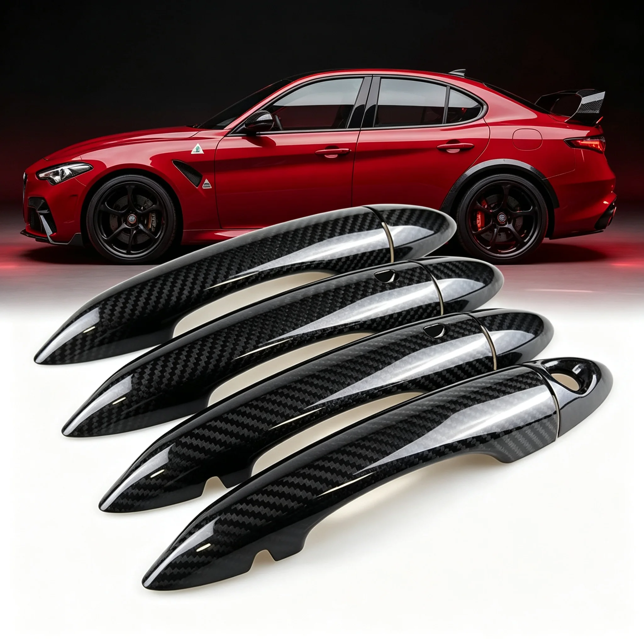 Brand New Racing Style Real Dry Carbon Fiber Marterial Glossy 3K Twill Door Handle Cover For Italy Alfa Romeo Giulia(1set/4pcs)
