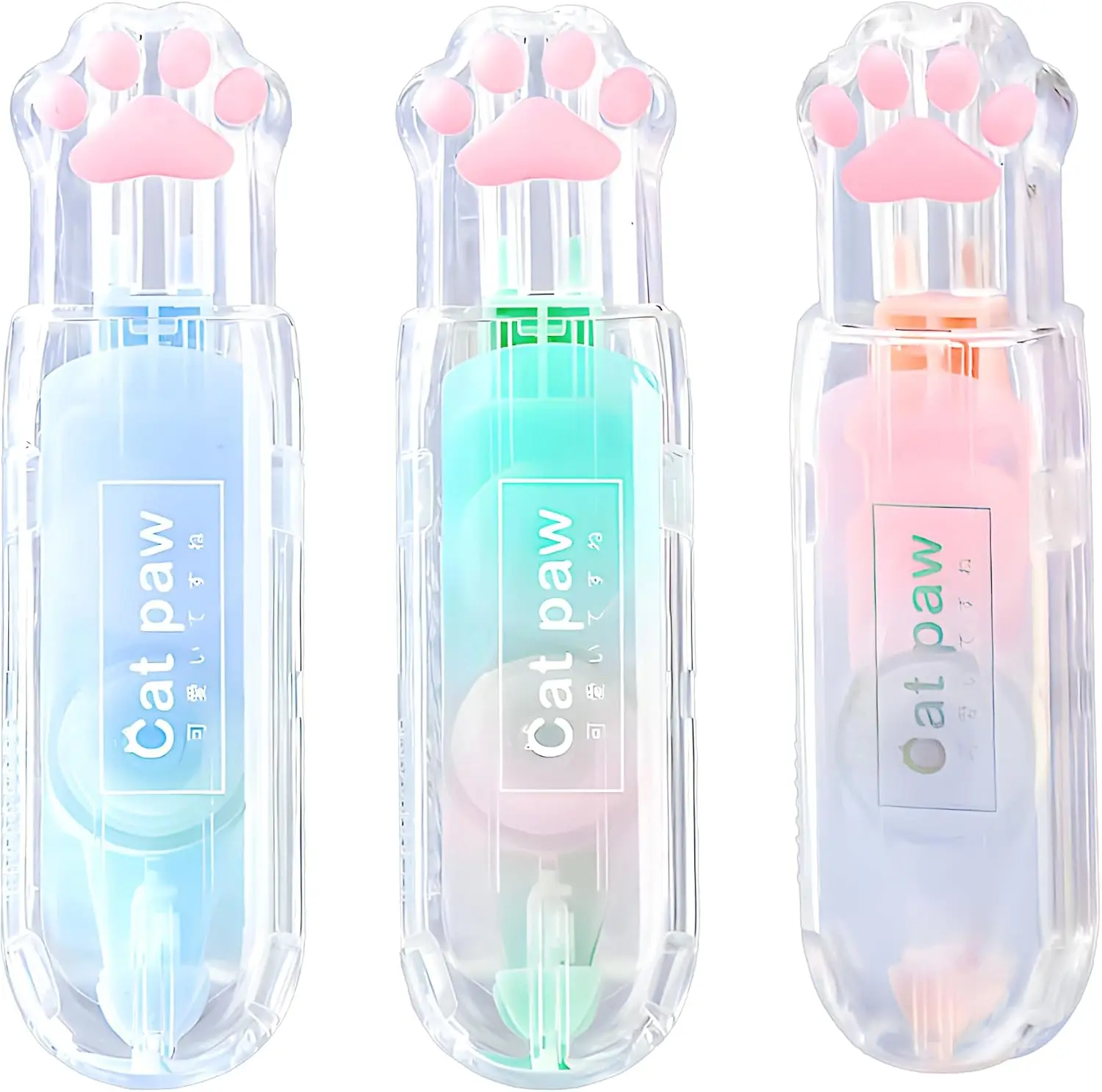 

Mini Retractable Correction Tape Pen, Cute Cat Paw Applicator, 3 Colors, Back to School Office Supplies