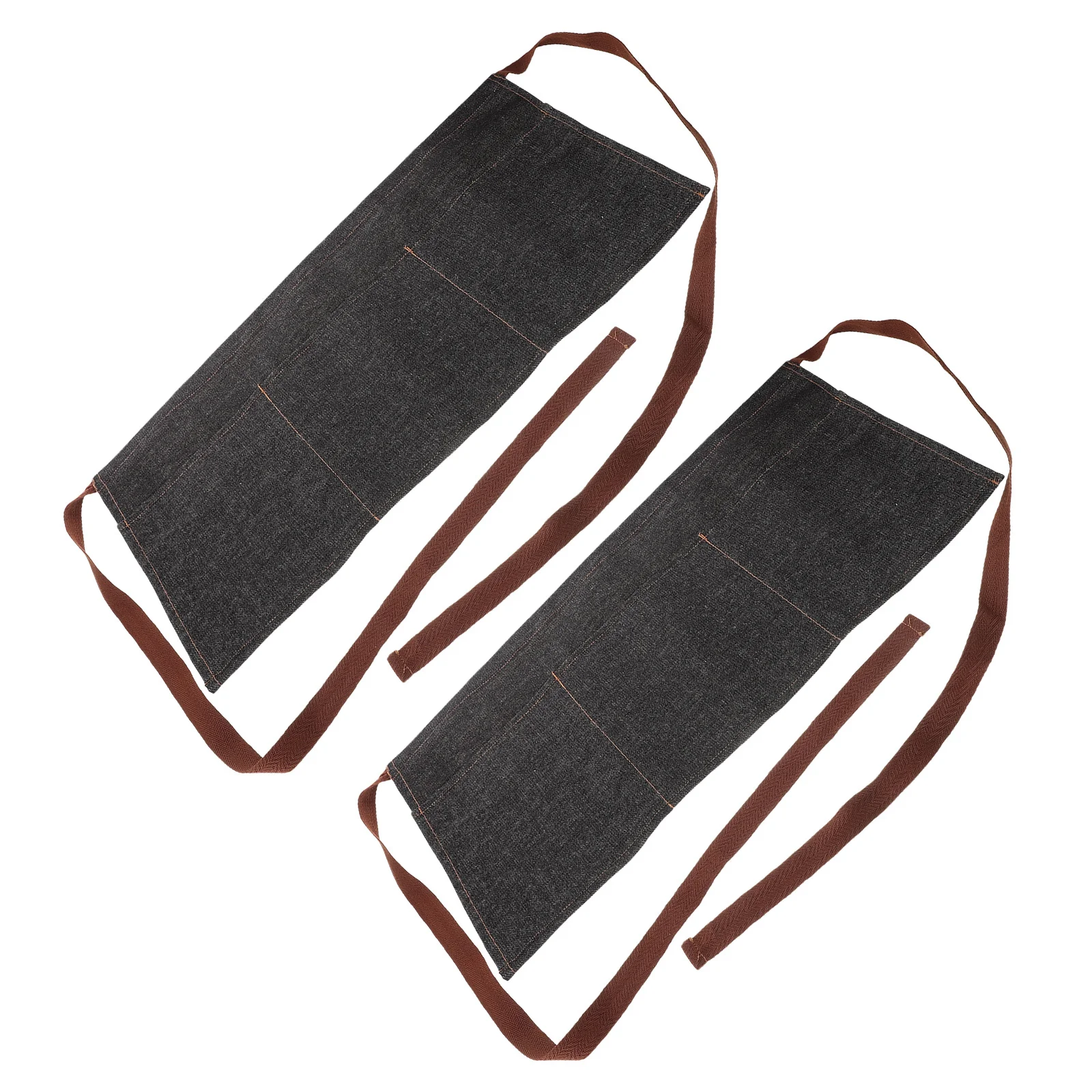 2pcs Denim Waist Apron 11" Wide Short Half-Length With 3 Pockets Adjustable Strap For Restaurant Cafe Kitchen Food Service