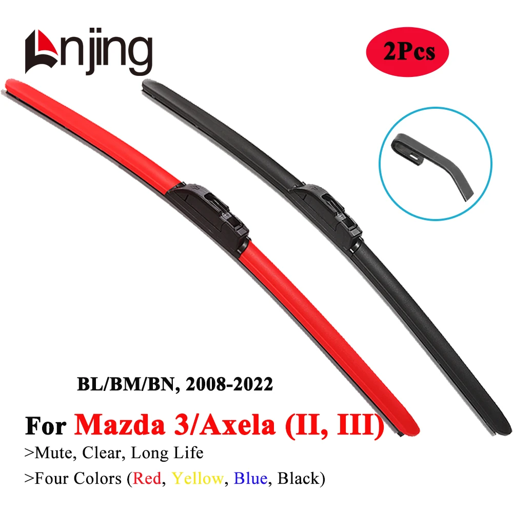 LNJING Colorful Wiper Blades For Mazda 3 Axela BL BM BN 2008 2010 2013 2015 2016 2017 2018 2019 2020 2021 2022 Car Accessories