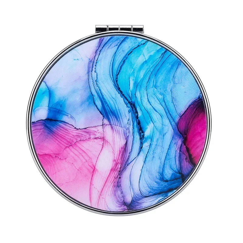 Streifenmuster Vintage Hand Damen Mini Kompakter Schminkspiegel Tragbarer grüner/lila/blauer Taschenspiegel