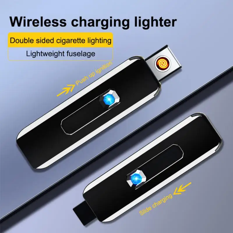 USB Push-up Button Lighter Double-sided Point USB Rechargeable Lighter Electronic Windproof Cigarette Lighter Gift Box Accessory