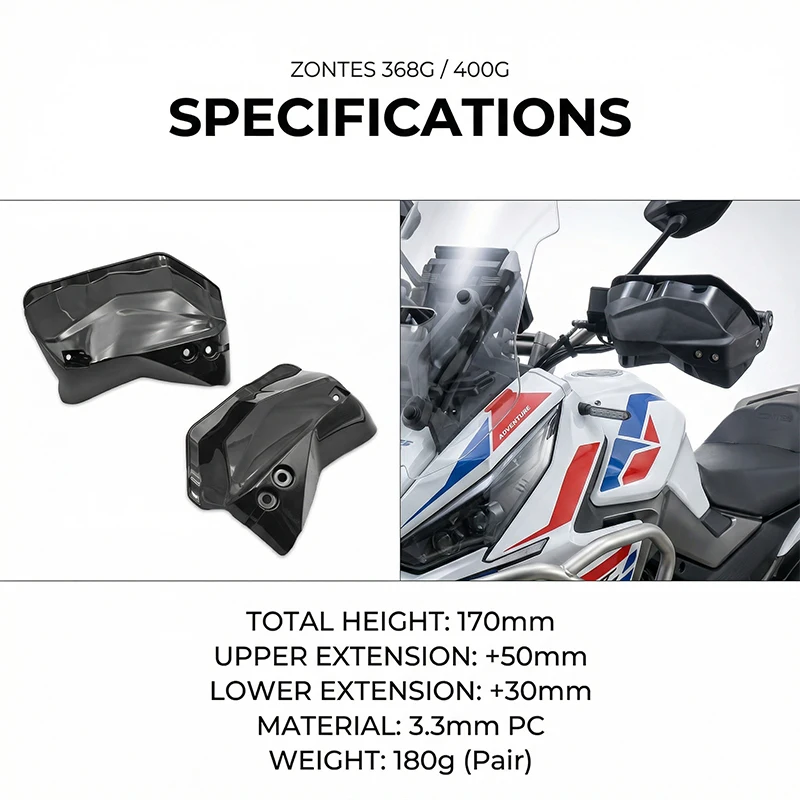 

Motorcycle HandGuard Shield Hand Guard Protector Windshield For ZONTES 368G 400G 2025 2026 All Years Handlebar Wind Deflectors