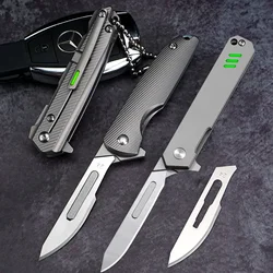 Titanium Quick Open Folding Knife Replaceable Carbon Steel Surgical Blade Camping Hunting Tactics Outdoor Survival Tool EDC Gift