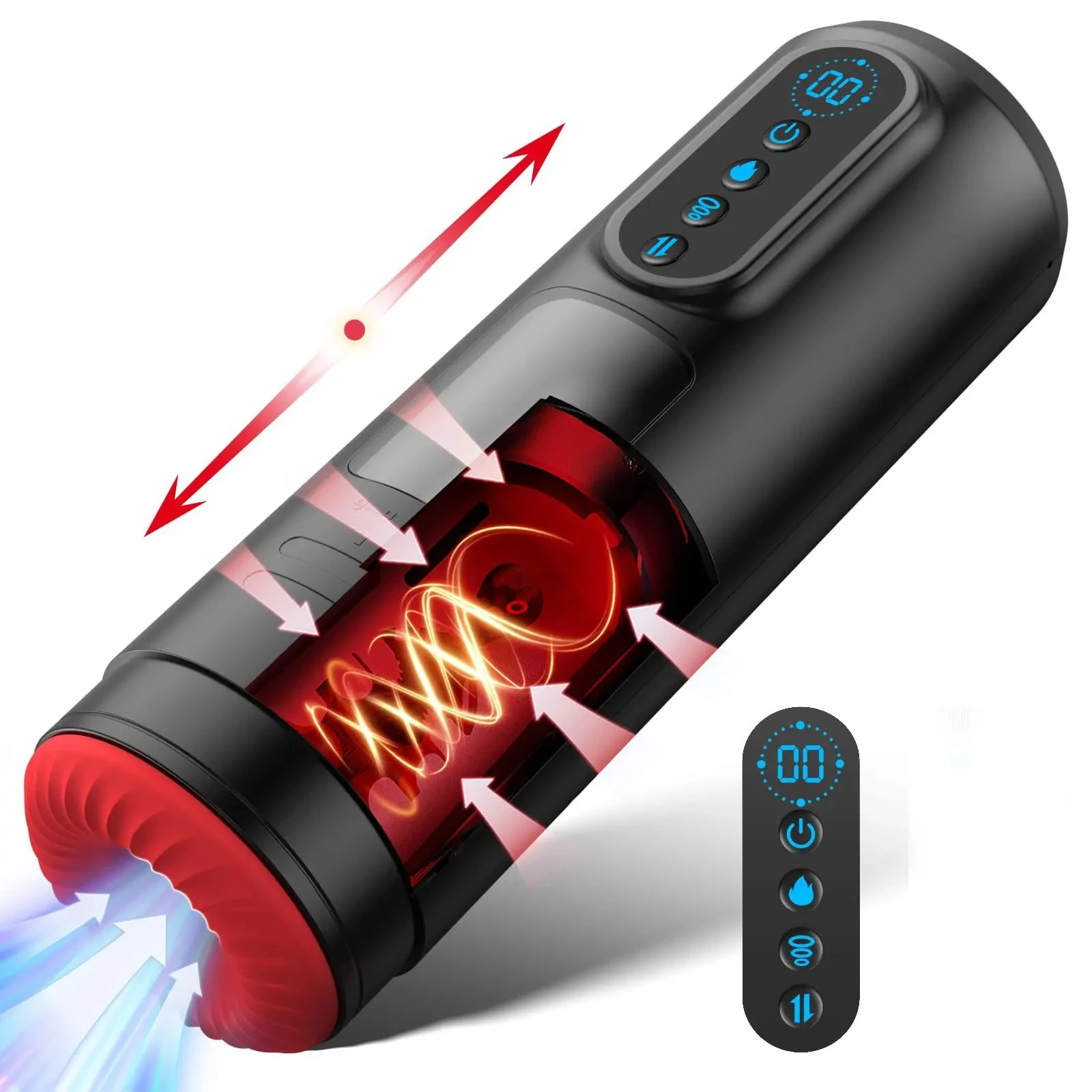 LCD التلقائي مص ذكر الاستمناء مضخة جهاز استمناء 9 Thrusting الاهتزاز اللسان آلة التدفئة كس القضيب الجنس لعب