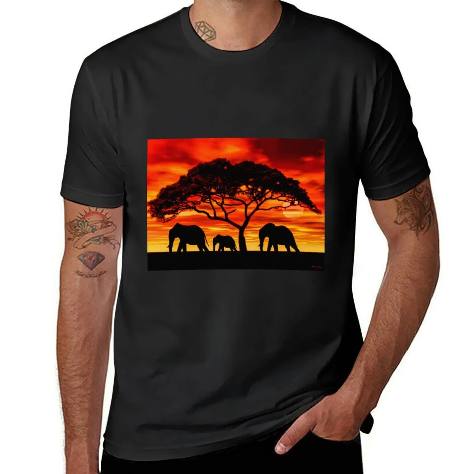 Acacia Elephant Sunset T-Shirt vintage blanks Aesthetic clothing t shirts men