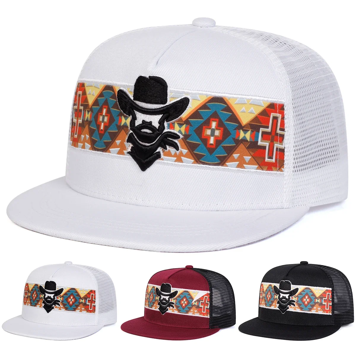Unisex Western Cowboy Embroidery Hip-hop Net Hats Spring Sum