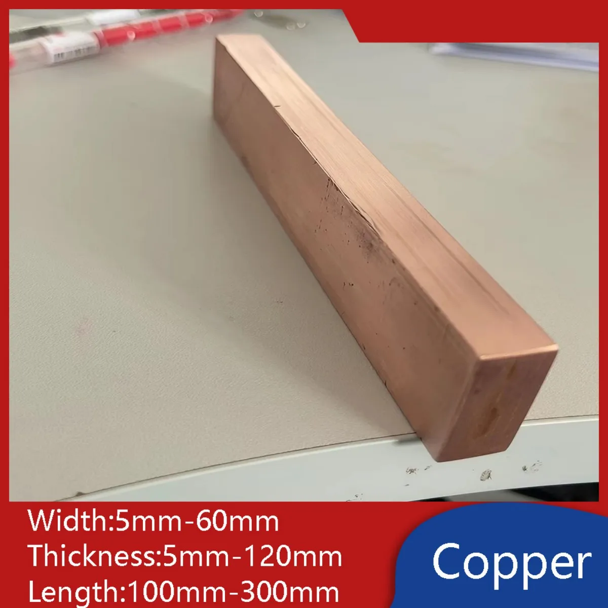 Copper Flat Busbar Rectangular Bar Thermal and Electrical Conductivity Metal Rods 100mm-300mm Length