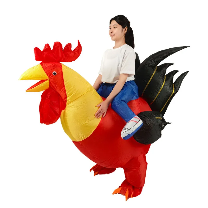 Halloween White Rooster Riding Show Inflatable cock Props Performance Costume Mascot Red Rooster Cosplay Party Inflated Garment