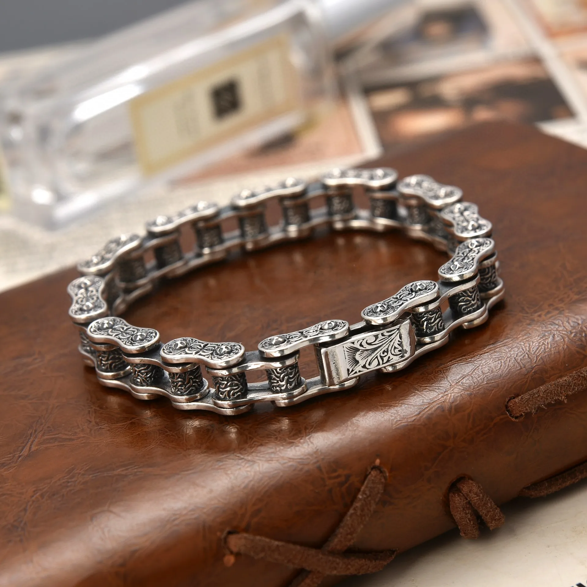 Tangcao pattern series motorcycle chain Seiko bracelet 925 silver men's power style personalized trendy handmade silver jewelry